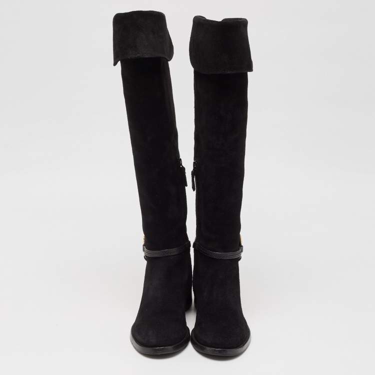 Pre Owned Tory Burch Black Suede Miller Over The Knee Boots Size 37.5