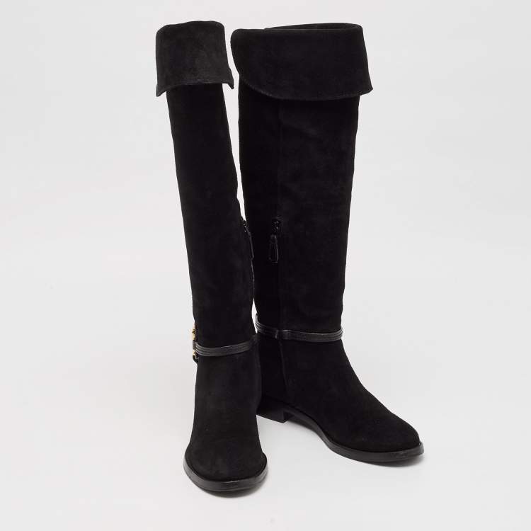Pre Owned Tory Burch Black Suede Miller Over The Knee Boots Size 37.5