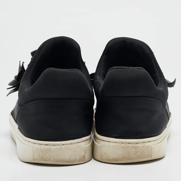 Pre Owned Tory Burch Black Neoprene And Leather Blossom Floral Applique Slip On Sneakers Size 39