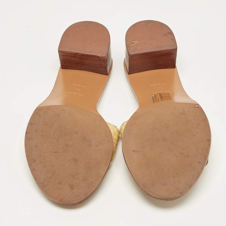 Pre Owned Tory Burch Yellow Croc Embossed Leather Ines Slide Sandals Size 39