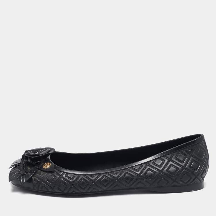 Pre Owned Tory Burch Black Jelly Blossom Ballet Flat Size 38.5