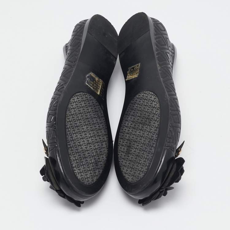 Pre Owned Tory Burch Black Jelly Blossom Ballet Flat Size 38.5