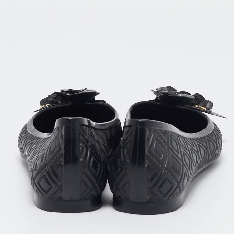 Pre Owned Tory Burch Black Jelly Blossom Ballet Flat Size 38.5