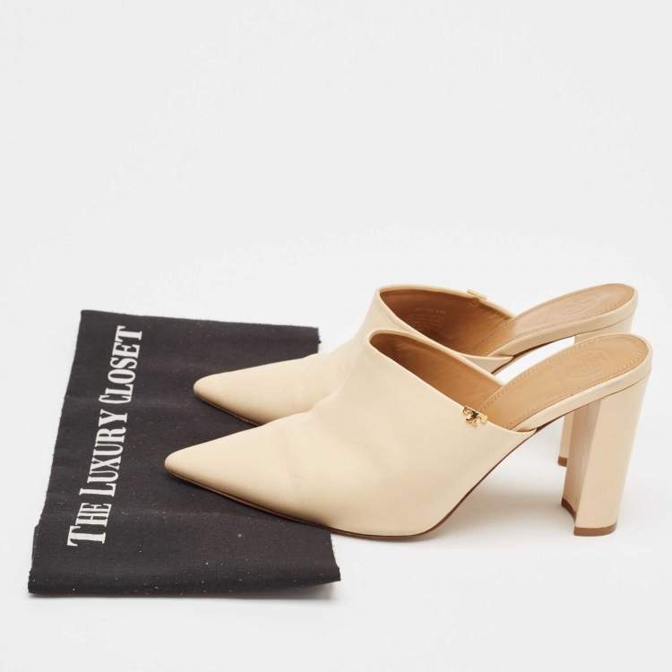 Pre Owned Tory Burch Beige Leather Penelope Mule Sandals Size 39