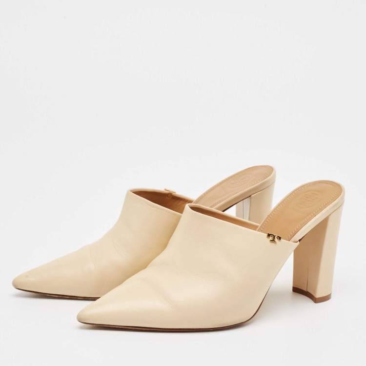Pre Owned Tory Burch Beige Leather Penelope Mule Sandals Size 39