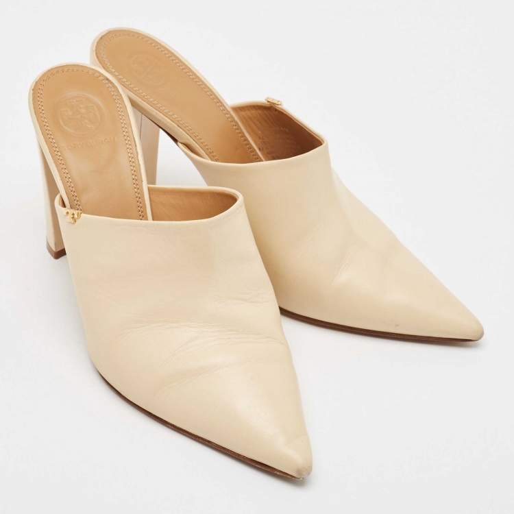Pre Owned Tory Burch Beige Leather Penelope Mule Sandals Size 39