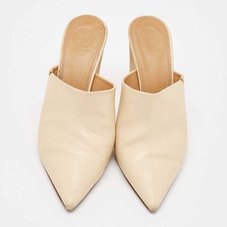 Pre Owned Tory Burch Beige Leather Penelope Mule Sandals Size 39