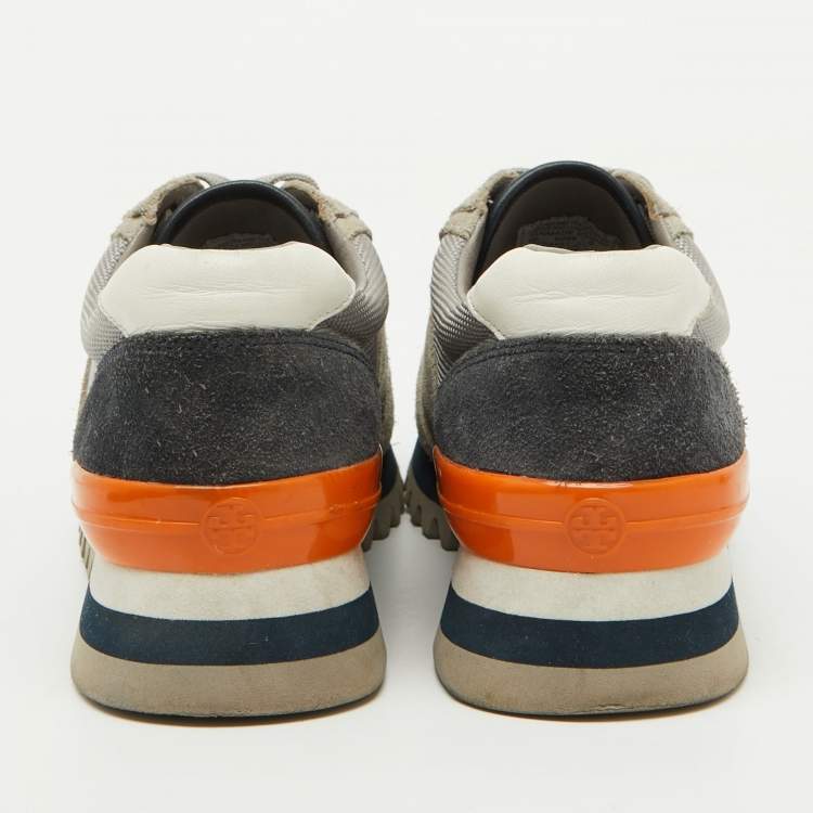 Pre Owned Tory Burch Multicolor Suede And Mesh Sawtooth Sneakers Size 37
