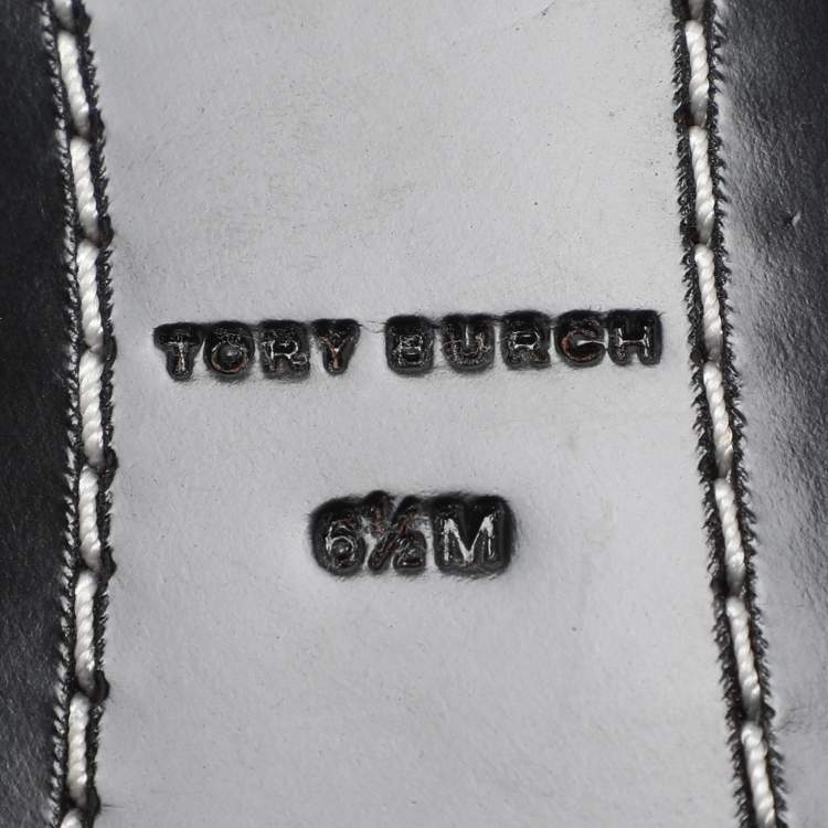 Pre Owned Tory Burch Black Satin Crystal Logo Embellished Ballet Flats Size 36.5