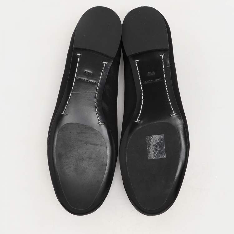 Pre Owned Tory Burch Black Satin Crystal Logo Embellished Ballet Flats Size 36.5