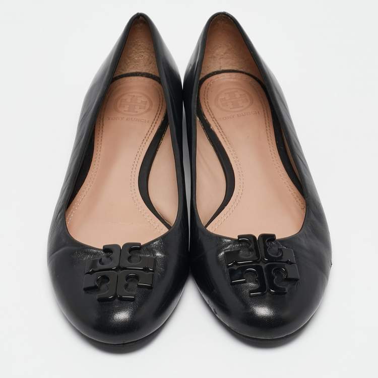 Pre Owned Tory Burch Black Leather Lowell Ballet Flats Size 37.5
