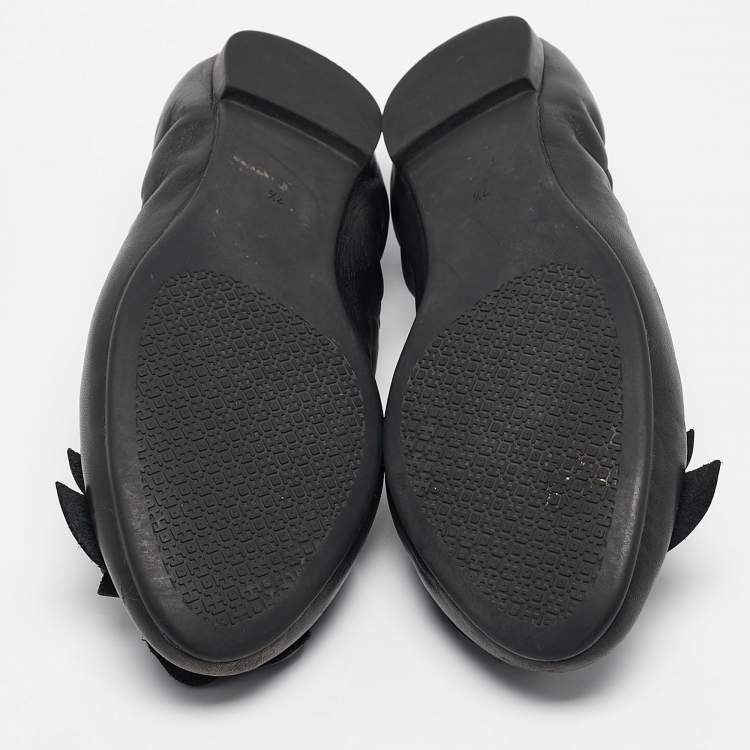 Pre Owned Tory Burch Black Leather Blossom Ballet Flats Size 37.5