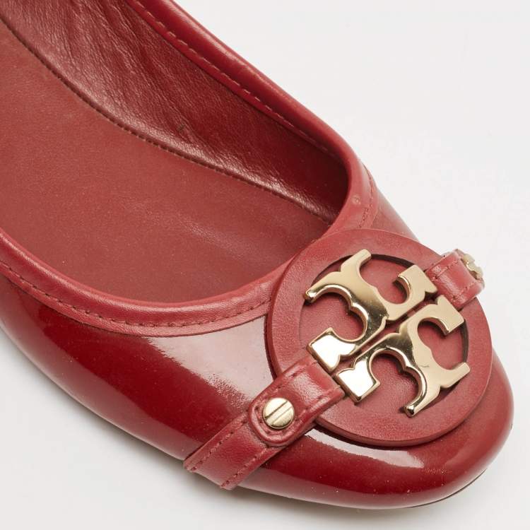Pre Owned Tory Burch Red Patent Leather Aaden Ballet Flats Size 39