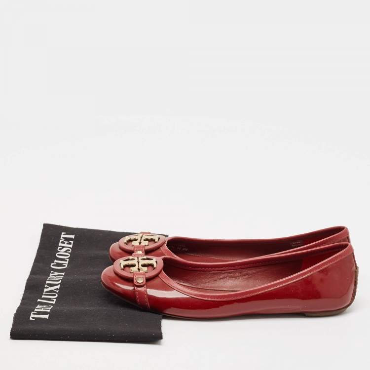 Pre Owned Tory Burch Red Patent Leather Aaden Ballet Flats Size 39