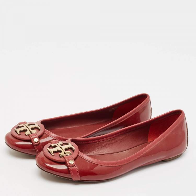 Pre Owned Tory Burch Red Patent Leather Aaden Ballet Flats Size 39