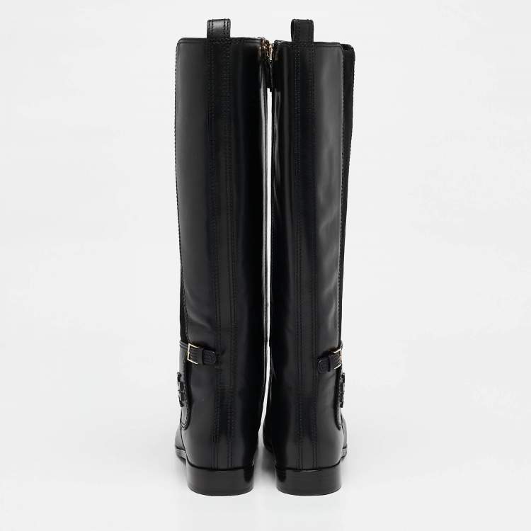 Pre Owned Tory Burch Black Leather Knee Length Boots Size 38.5