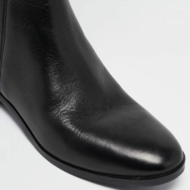 Pre Owned Tory Burch Black Leather Knee Length Boots Size 38.5