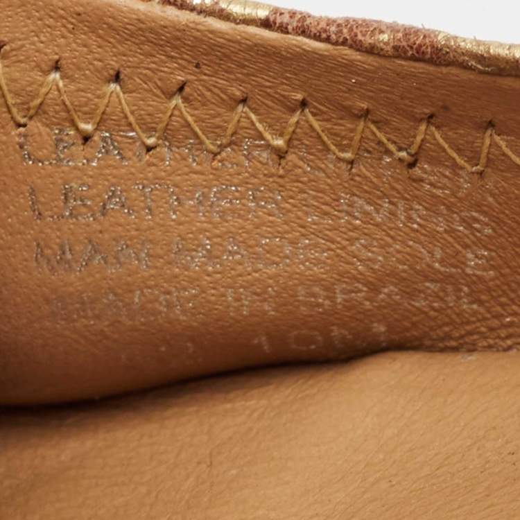 Pre Owned Tory Burch Brown/Gold Leather Minnie Travel Ballet Flats Size 40