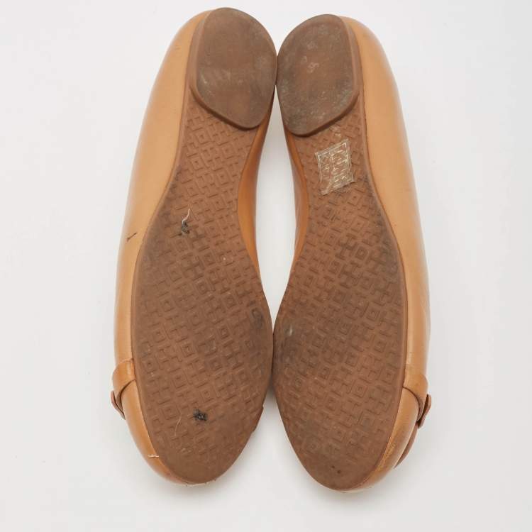 Pre Owned Tory Burch Brown Leather Reva Ballet Flats Size 39.5