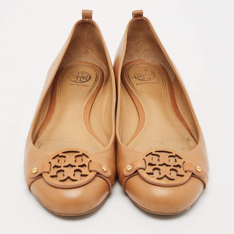 Pre Owned Tory Burch Brown Leather Reva Ballet Flats Size 39.5