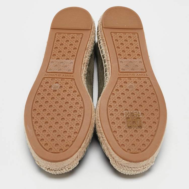 Pre Owned Tory Burch Green Suede Minnie Travel Ballet Flats Size 36.5