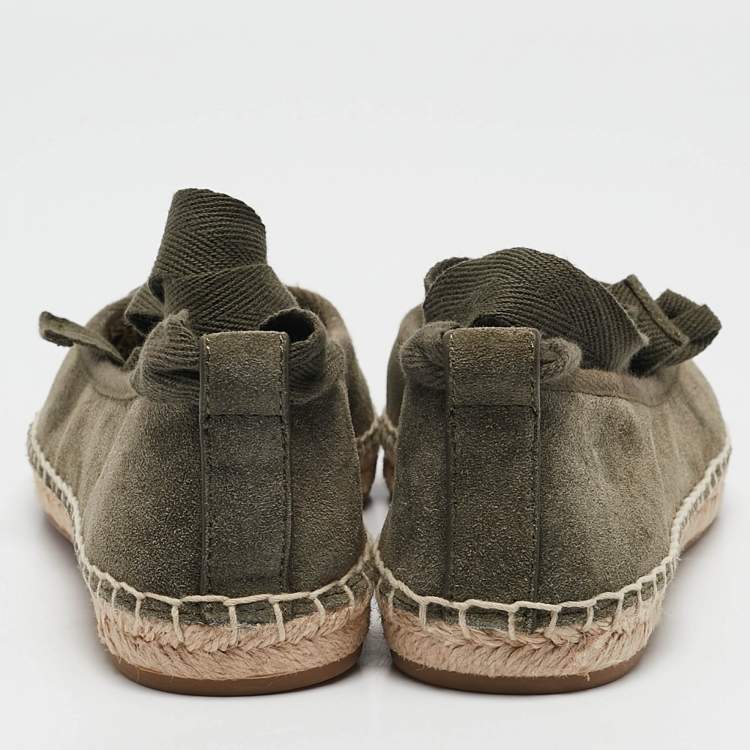 Pre Owned Tory Burch Green Suede Minnie Travel Ballet Flats Size 36.5