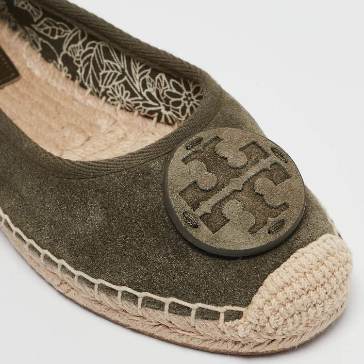 Pre Owned Tory Burch Green Suede Minnie Travel Ballet Flats Size 36.5