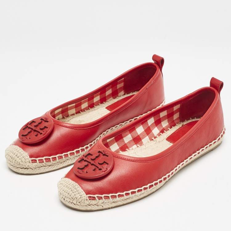 Pre Owned Tory Burch Red Leather Minnie Ballet Flats Size 39