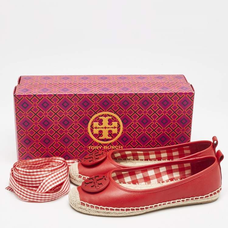 Pre Owned Tory Burch Red Leather Minnie Ballet Flats Size 39