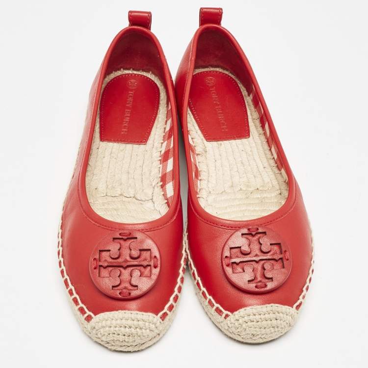 Pre Owned Tory Burch Red Leather Minnie Ballet Flats Size 39
