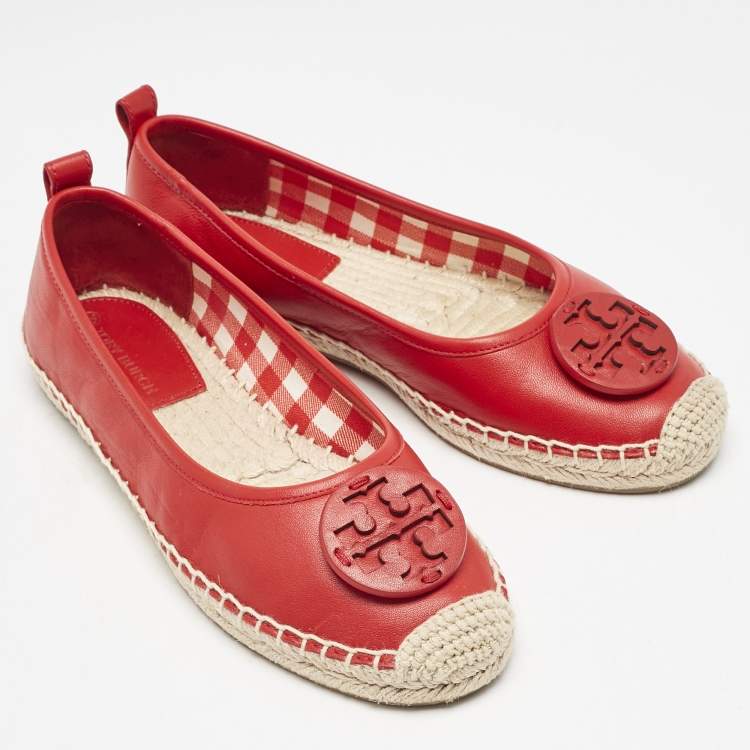 Pre Owned Tory Burch Red Leather Minnie Ballet Flats Size 39