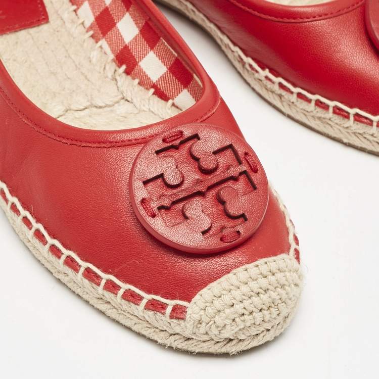 Pre Owned Tory Burch Red Leather Minnie Ballet Flats Size 39