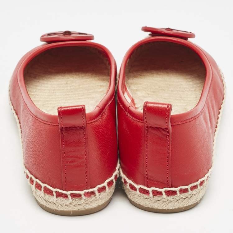 Pre Owned Tory Burch Red Leather Minnie Ballet Flats Size 39