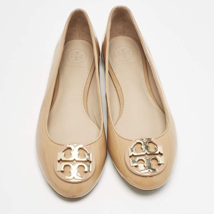 Pre Owned Tory Burch Beige Patent Leather Claire Ballet Flats Size 37