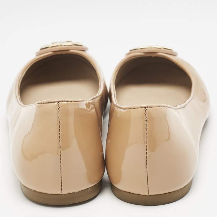 Pre Owned Tory Burch Beige Patent Leather Claire Ballet Flats Size 37