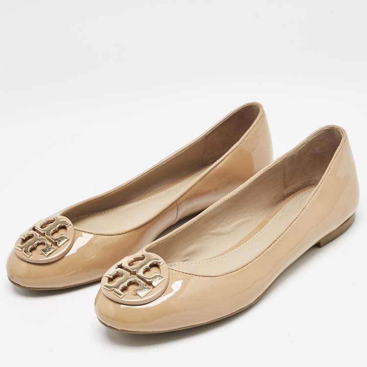 Pre Owned Tory Burch Beige Patent Leather Claire Ballet Flats Size 37