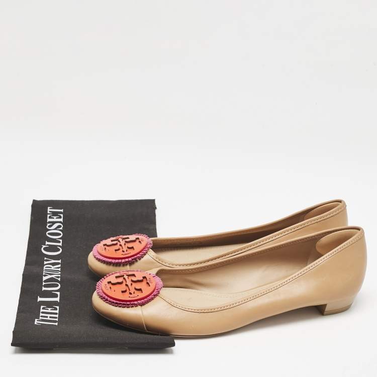 Pre Owned Tory Burch Brown Leather Reva Pebbled Ballet Flats Size 39