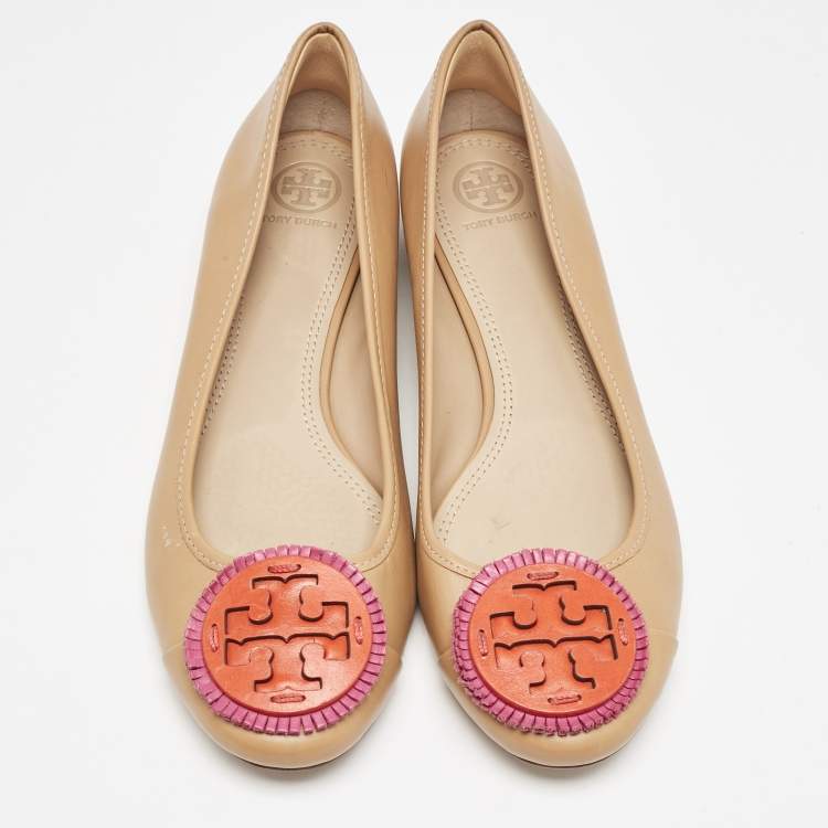 Pre Owned Tory Burch Brown Leather Reva Pebbled Ballet Flats Size 39