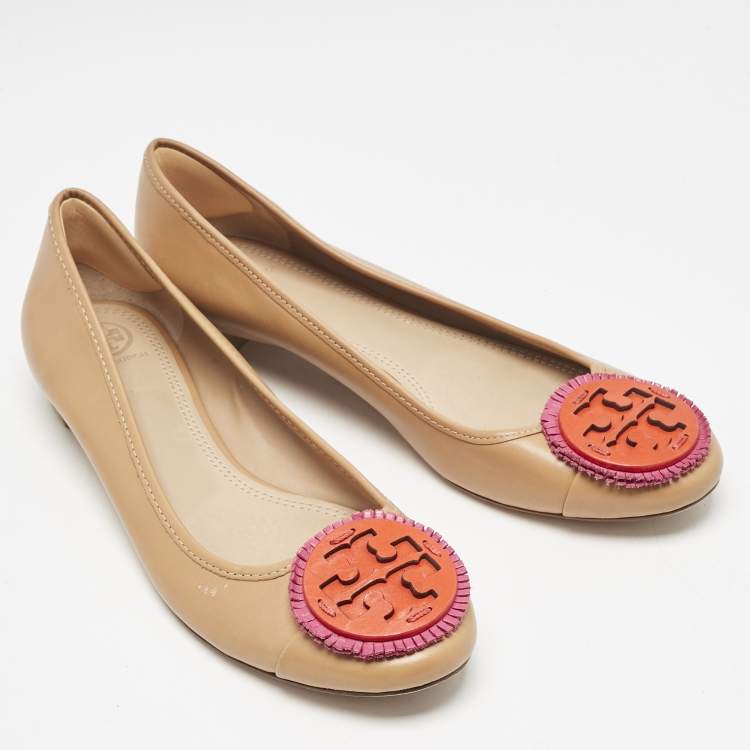 Pre Owned Tory Burch Brown Leather Reva Pebbled Ballet Flats Size 39