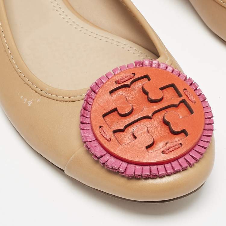Pre Owned Tory Burch Brown Leather Reva Pebbled Ballet Flats Size 39