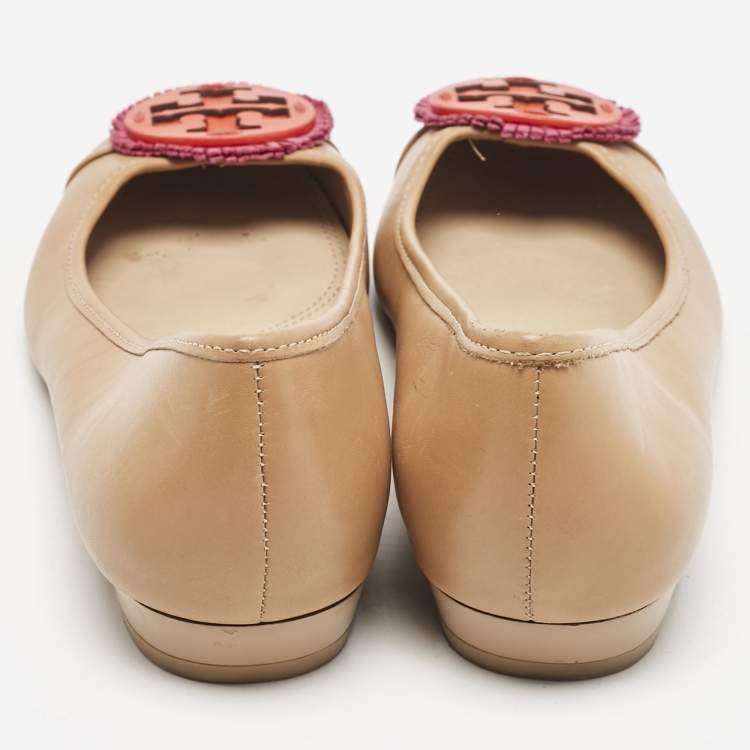 Pre Owned Tory Burch Brown Leather Reva Pebbled Ballet Flats Size 39
