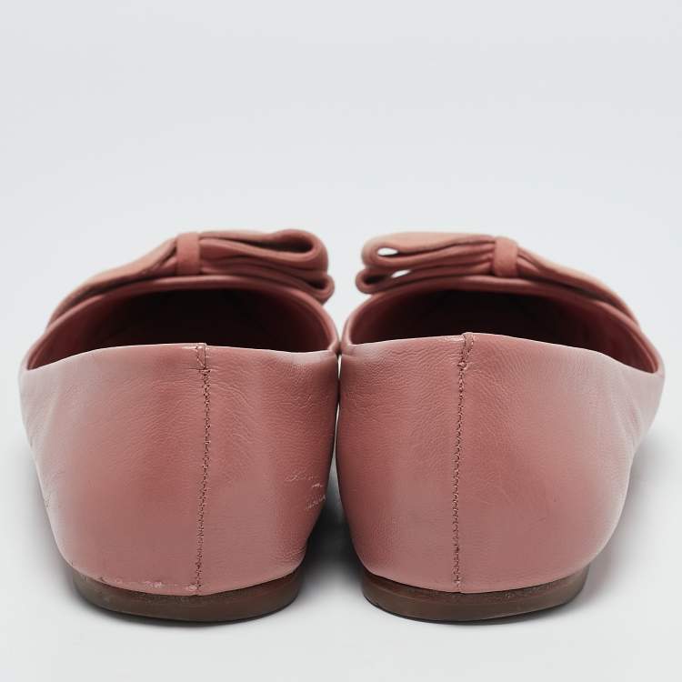 Pre Owned Tory Burch Pink Leather Bow Ballet Flats Size 38