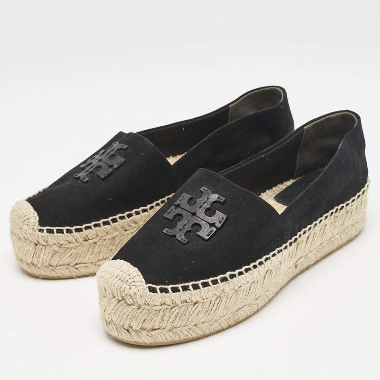 Pre Owned Tory Burch Black Suede Platform Espadrilles Size 38