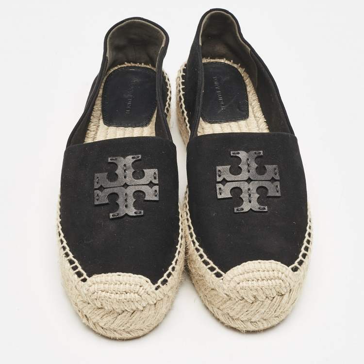 Pre Owned Tory Burch Black Suede Platform Espadrilles Size 38