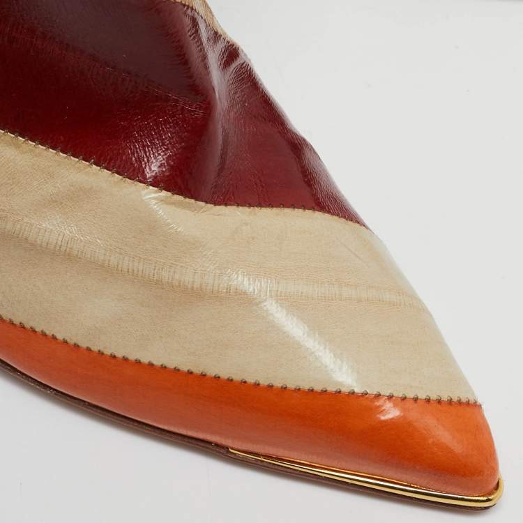 Pre Owned Tory Burch Multicolor Eel Leather Knee Length Boots Size 35.5