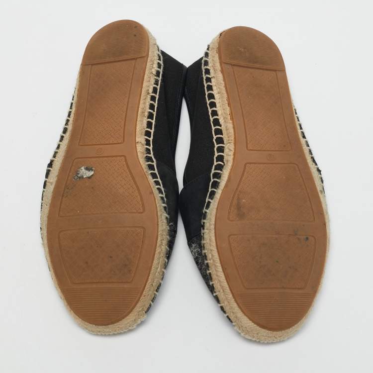 Pre Owned Tory Burch Black Canvas and Leather Ines Espadrille Flats Size 39