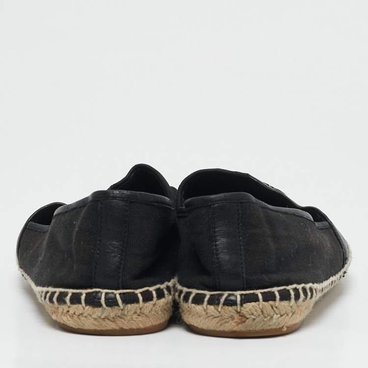 Pre Owned Tory Burch Black Canvas and Leather Ines Espadrille Flats Size 39