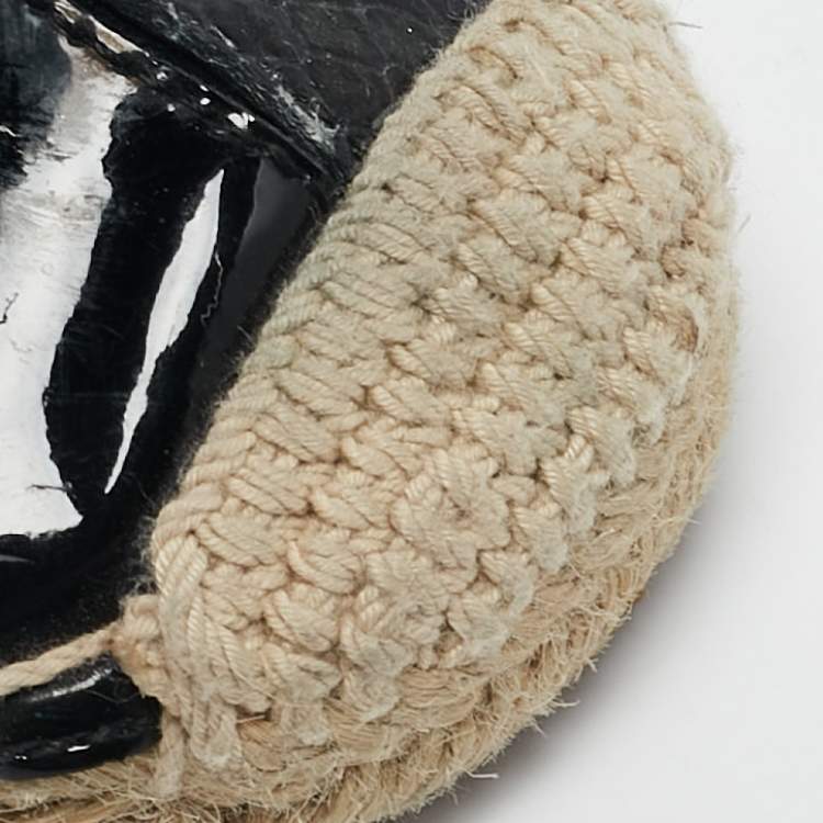 Pre Owned Tory Burch Black Canvas and Leather Ines Espadrille Flats Size 39