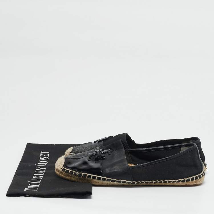 Pre Owned Tory Burch Black Canvas and Leather Ines Espadrille Flats Size 39