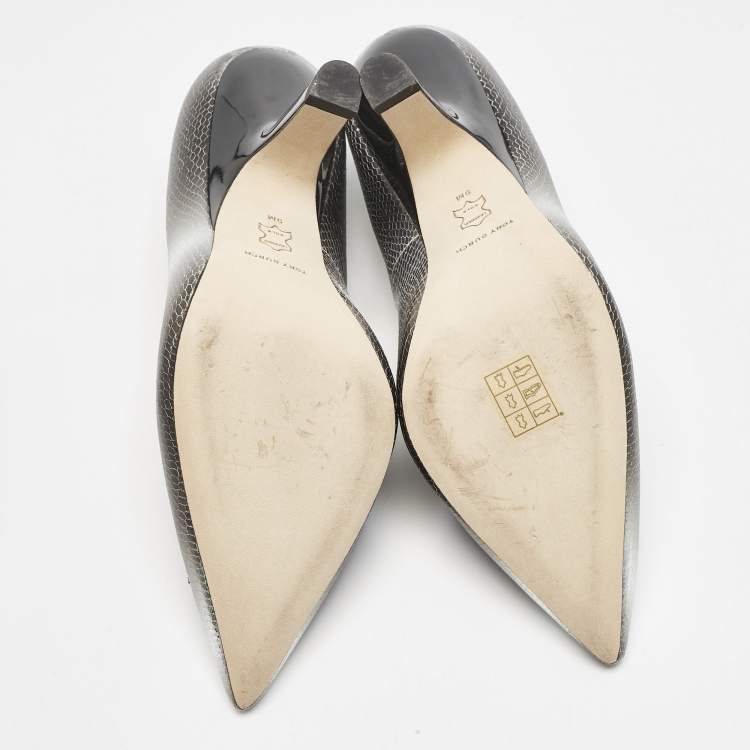 Pre Owned Tory Burch Ombre Grey Snakeskin Embossed Leather Eleanor Pavé Pumps Size 39